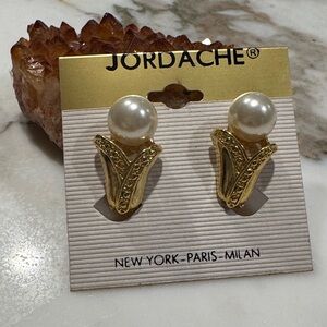 Jordache Gold and White Pearl Earrings